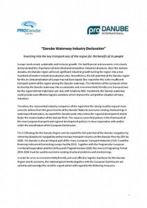 Coverpage of the “Danube Waterway Industry Declaration”